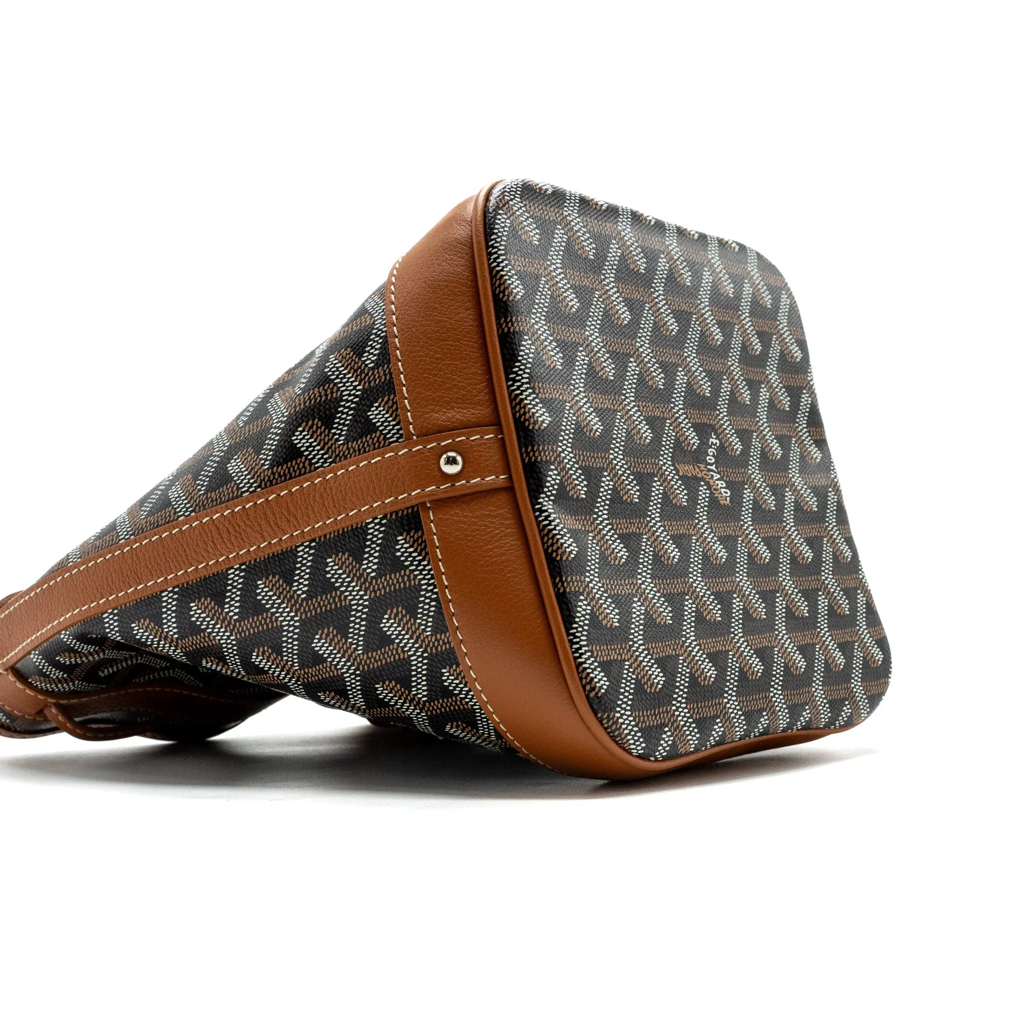 Goyard petit flot bucket bag canvas/ calfskin black / tan SHW