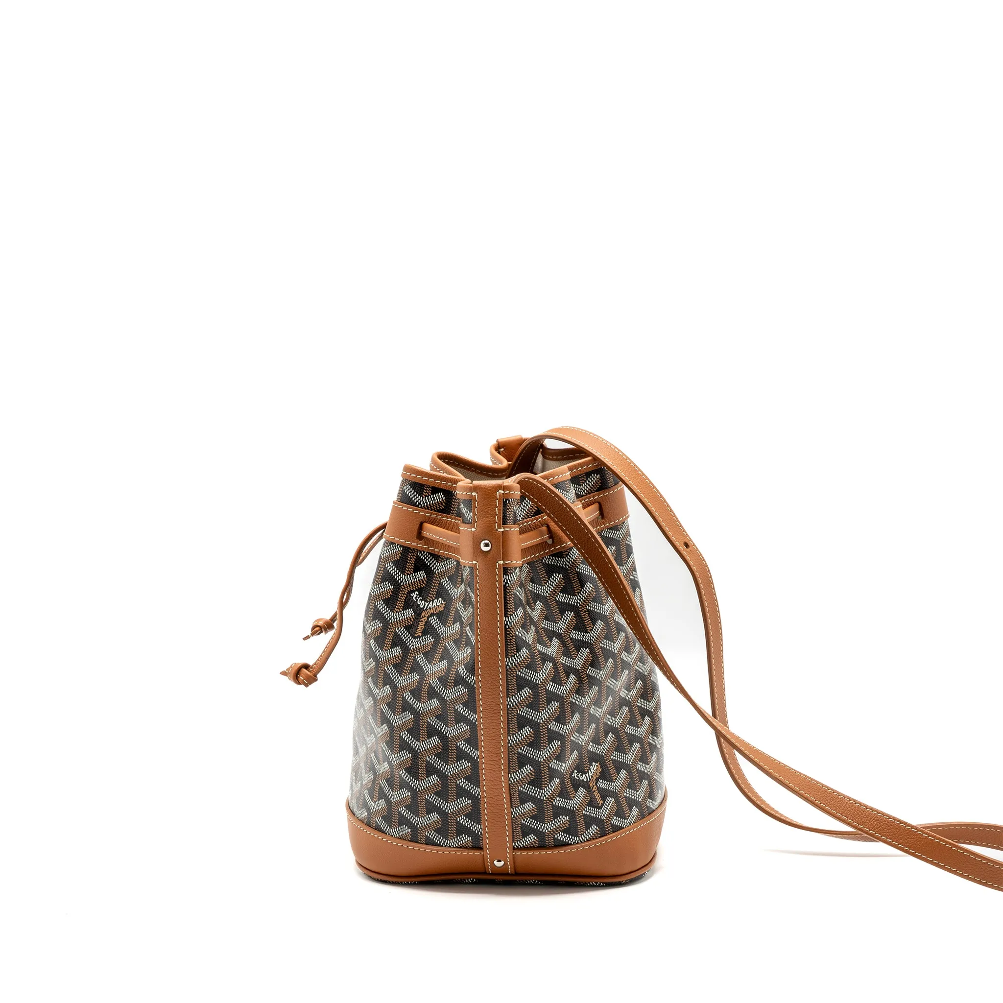 Goyard petit flot bucket bag canvas/ calfskin black / tan SHW
