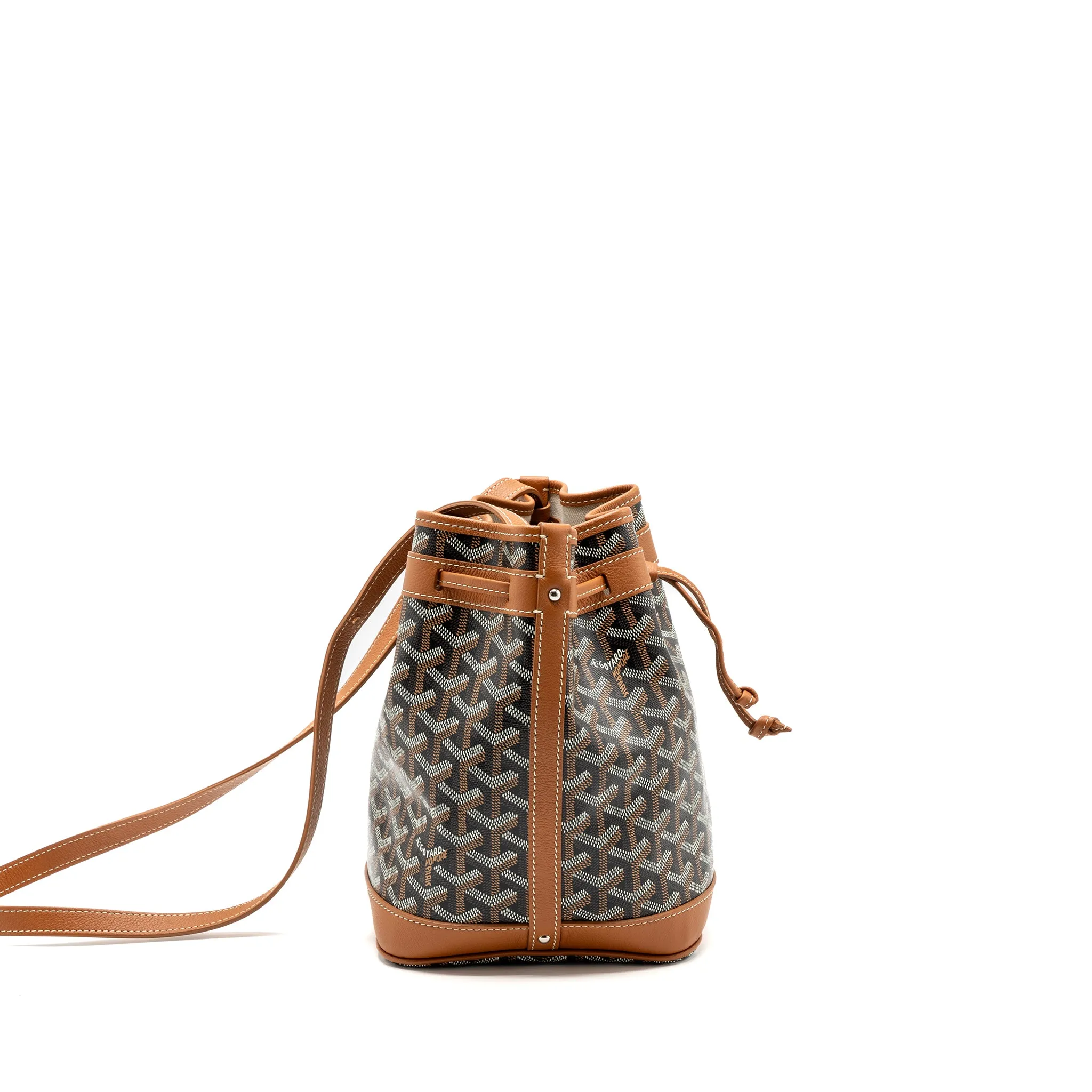 Goyard petit flot bucket bag canvas/ calfskin black / tan SHW