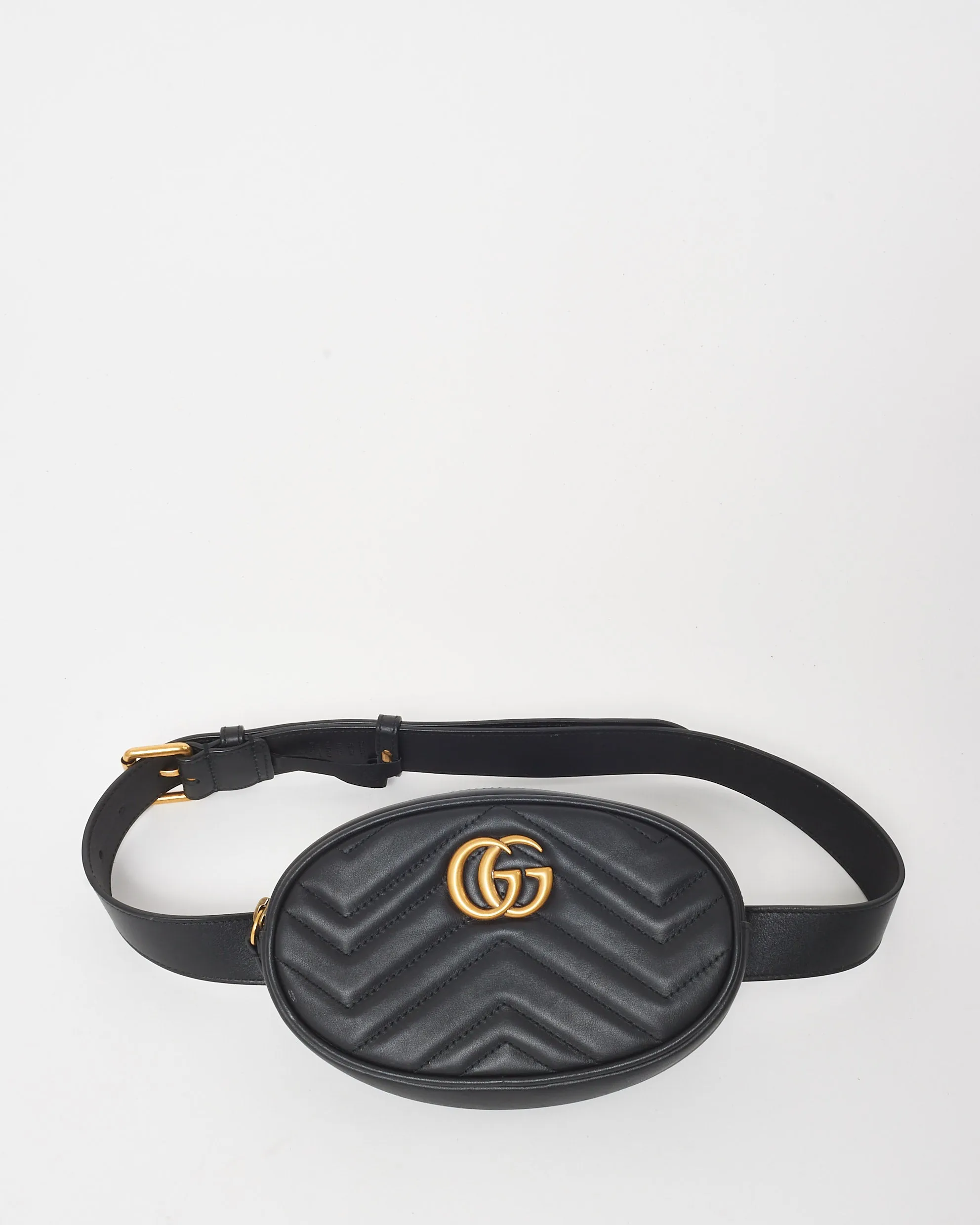 Gucci Black Chevron Leather GG Marmont Belt Bag - 85/34