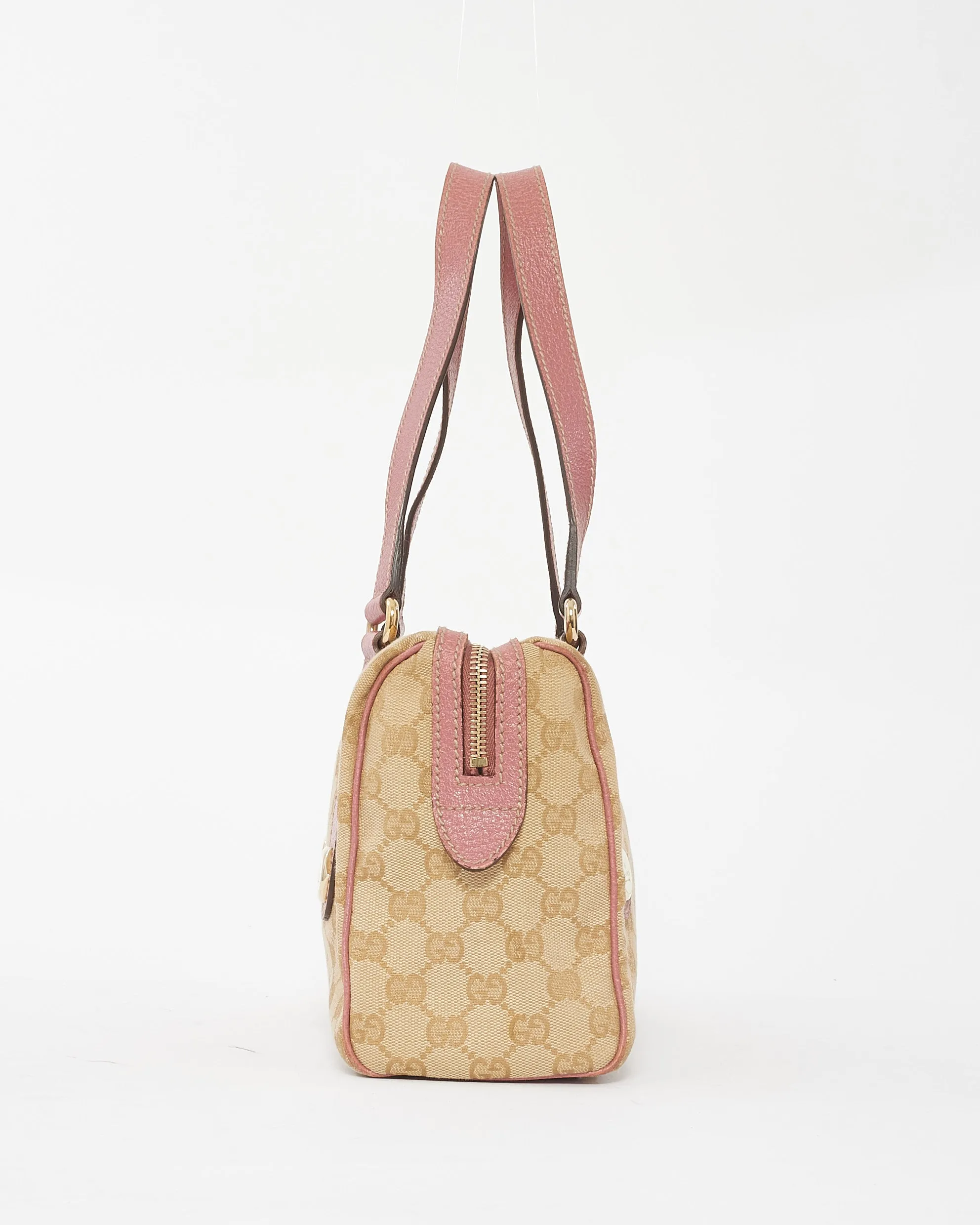 Gucci GG Canvas & Pink Small Charmy Boston Shoulder Bag