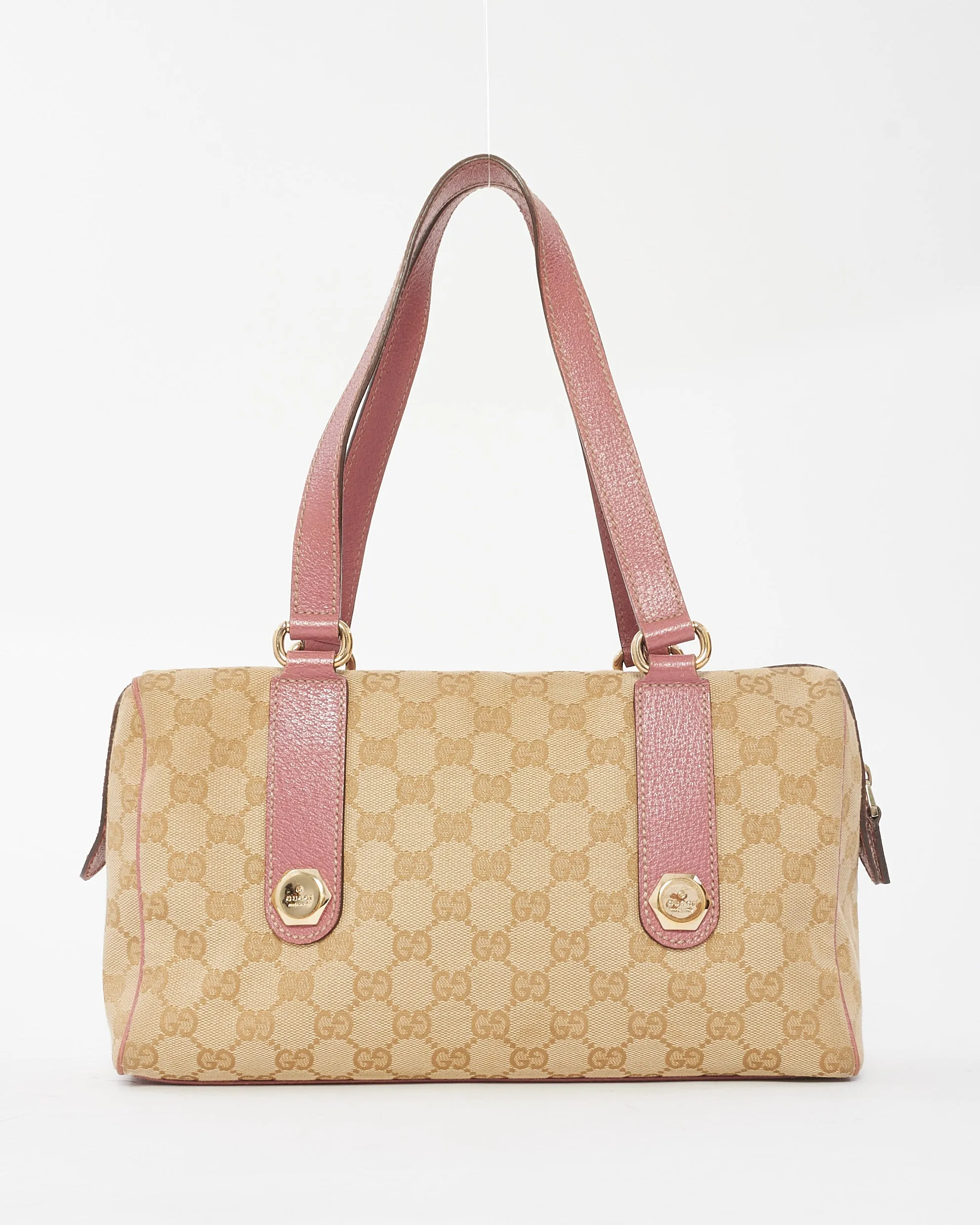Gucci GG Canvas & Pink Small Charmy Boston Shoulder Bag