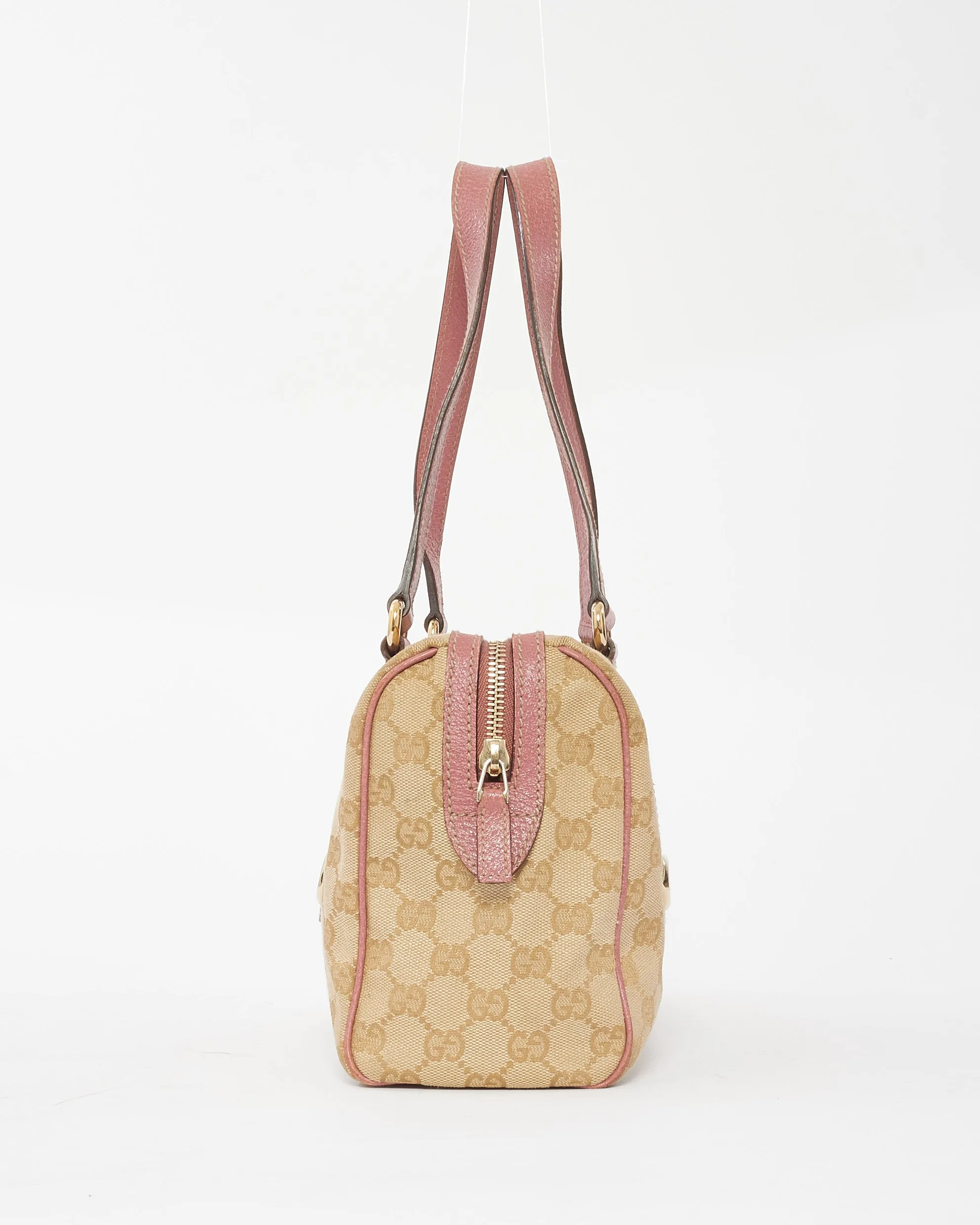 Gucci GG Canvas & Pink Small Charmy Boston Shoulder Bag
