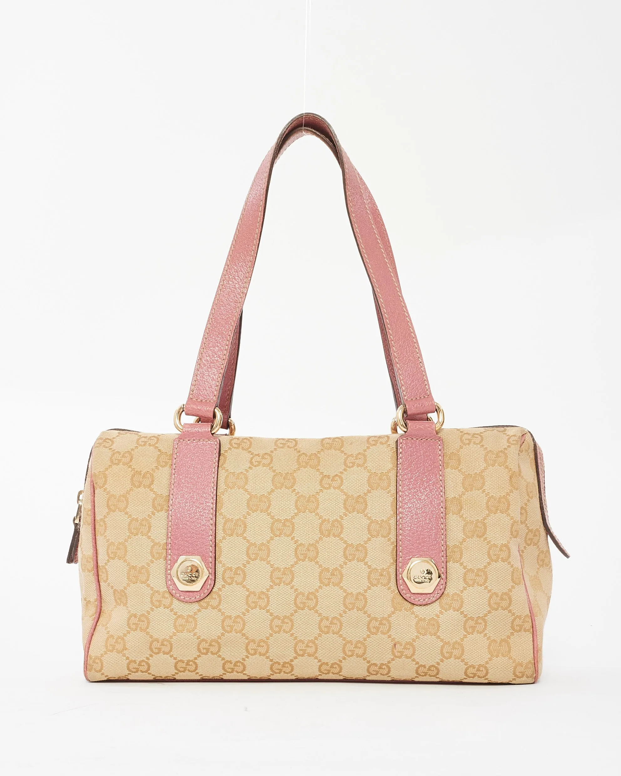 Gucci GG Canvas & Pink Small Charmy Boston Shoulder Bag
