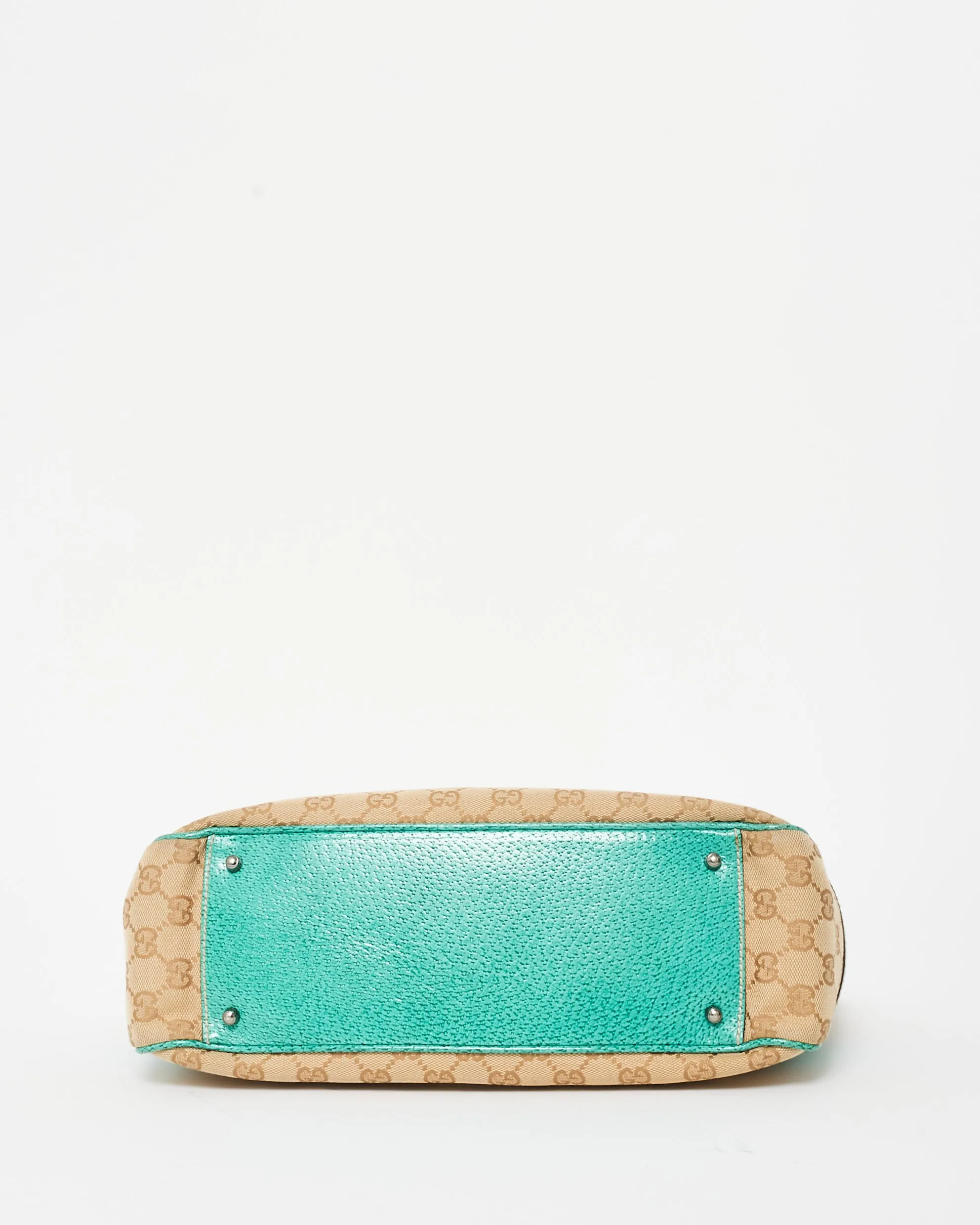 Gucci Vintage Monogram Canvas & Green Leather Shoulder Bag