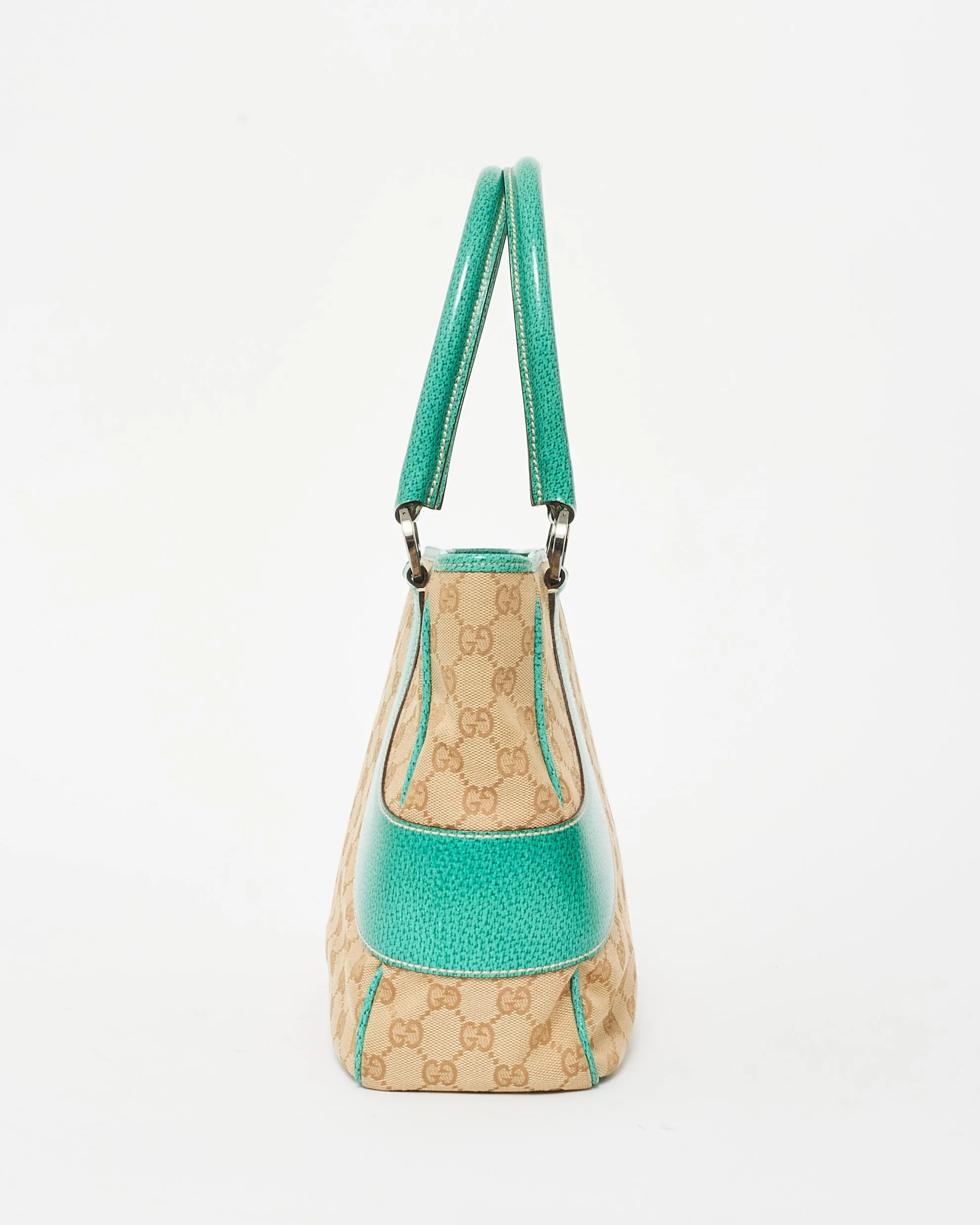 Gucci Vintage Monogram Canvas & Green Leather Shoulder Bag