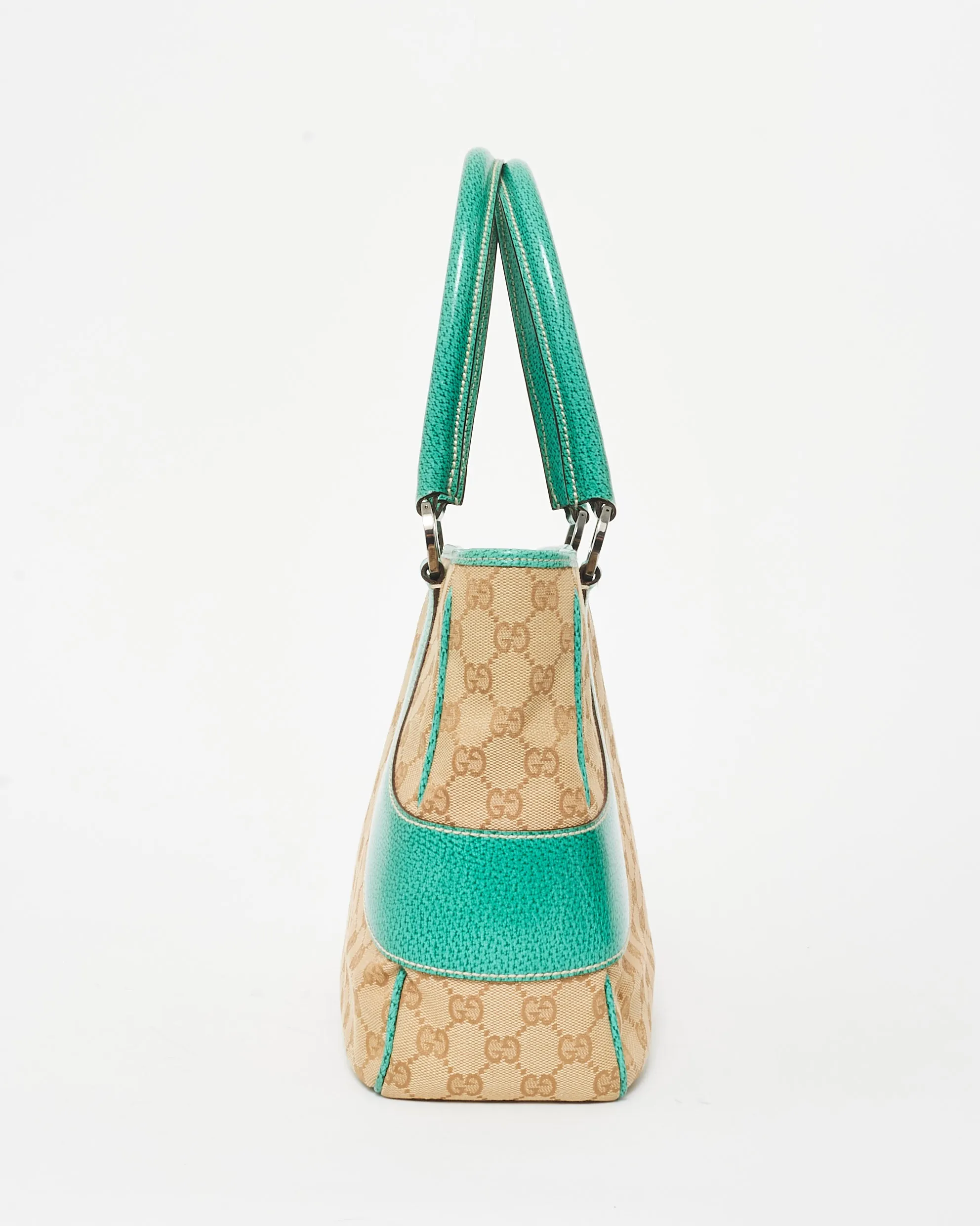 Gucci Vintage Monogram Canvas & Green Leather Shoulder Bag