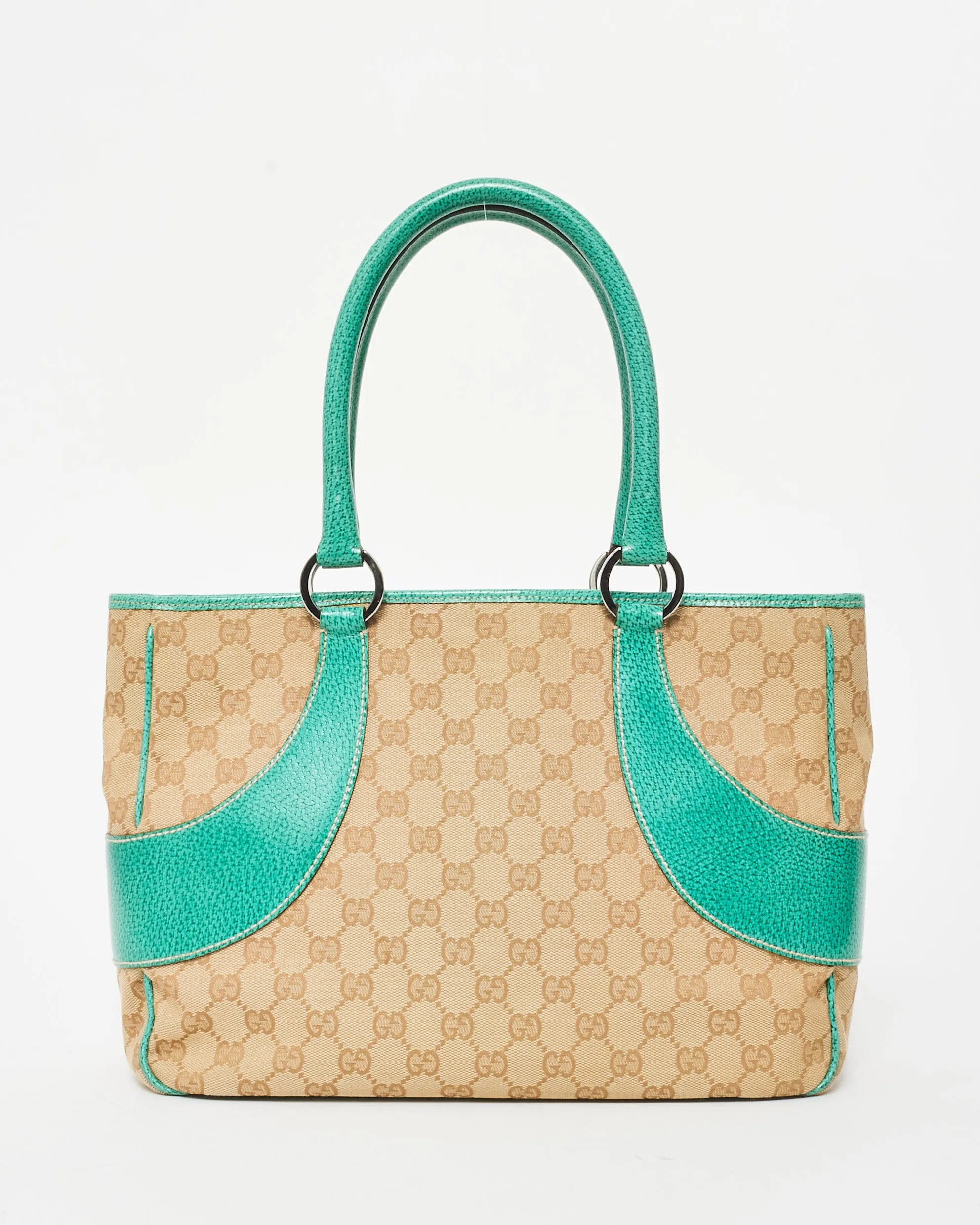 Gucci Vintage Monogram Canvas & Green Leather Shoulder Bag