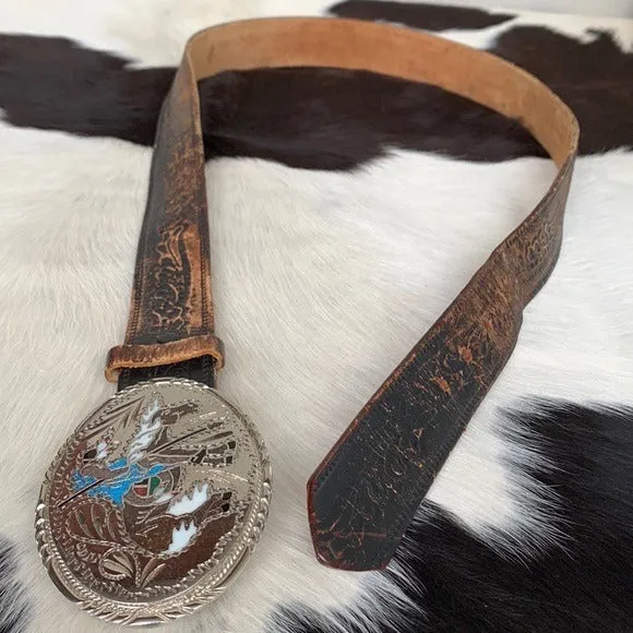 Handcrafted Silver Western Buckle Vintage Levi’s Tooled Leather Belt Set