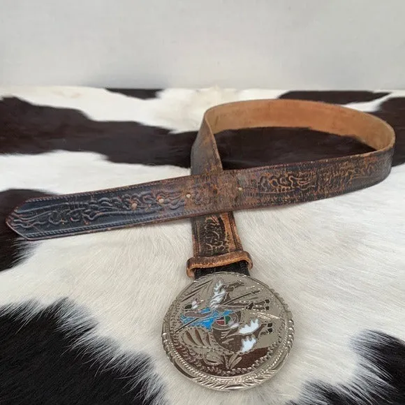 Handcrafted Silver Western Buckle Vintage Levi’s Tooled Leather Belt Set
