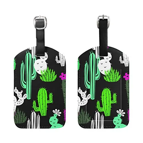 Hipster Floral Cactus Travel Leather Luggage Baggage Suitcases Tags Label Set of 2