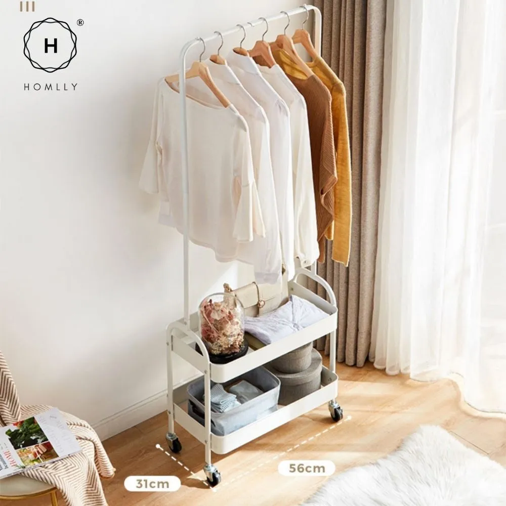 Homlly 2 Tier Movable Metal Basket Organizer Coat Rack with Wheels