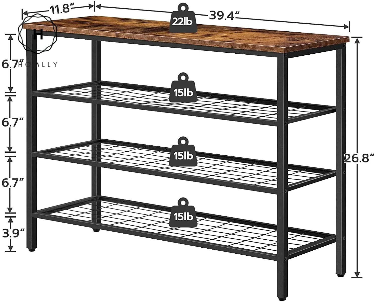 Homlly Gordon Industrial Shoe Storage Organizer Rack (4 Tier)