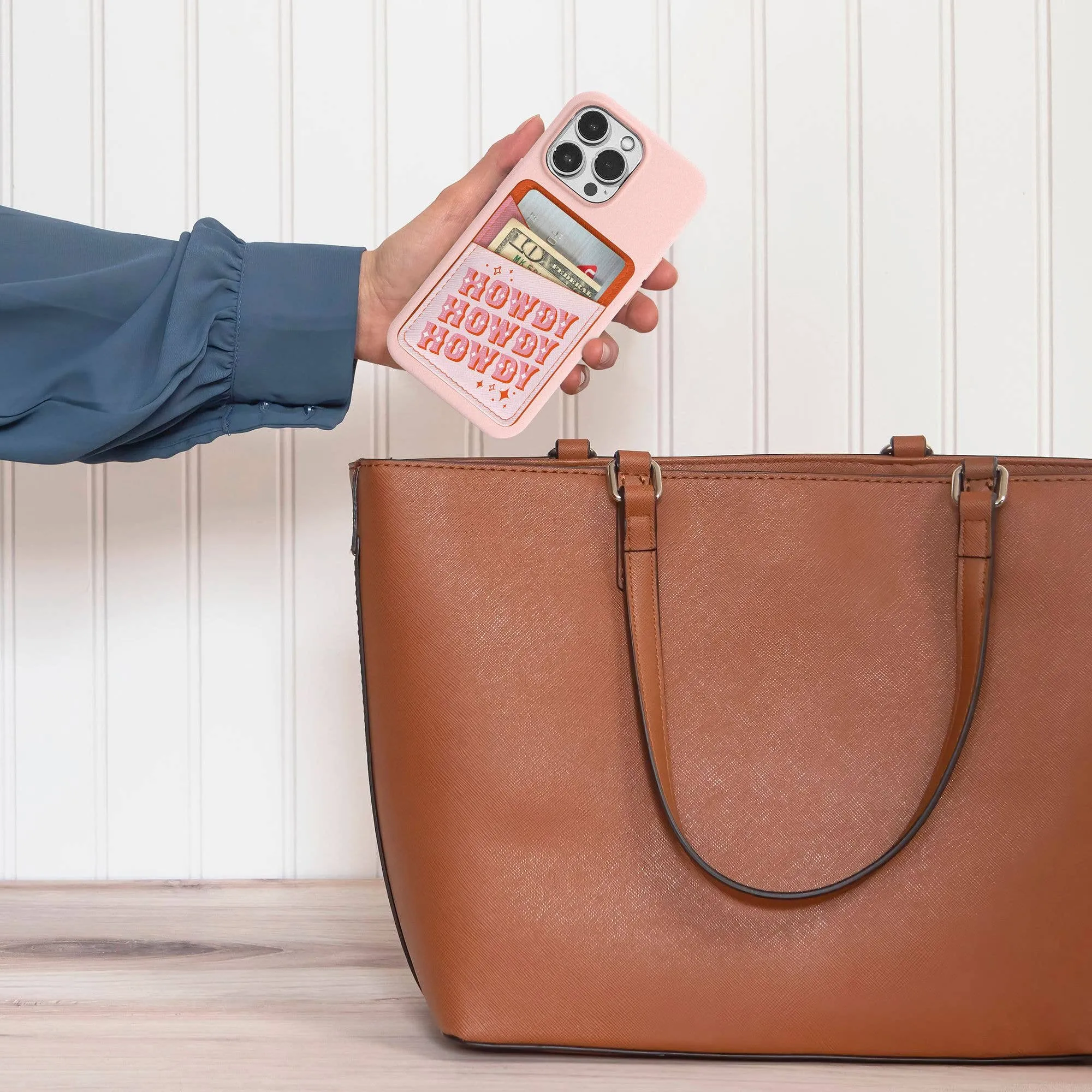 Howdy Partner Stick-On Cell Phone Wallet | Durable Water-resistant Phone Accessories