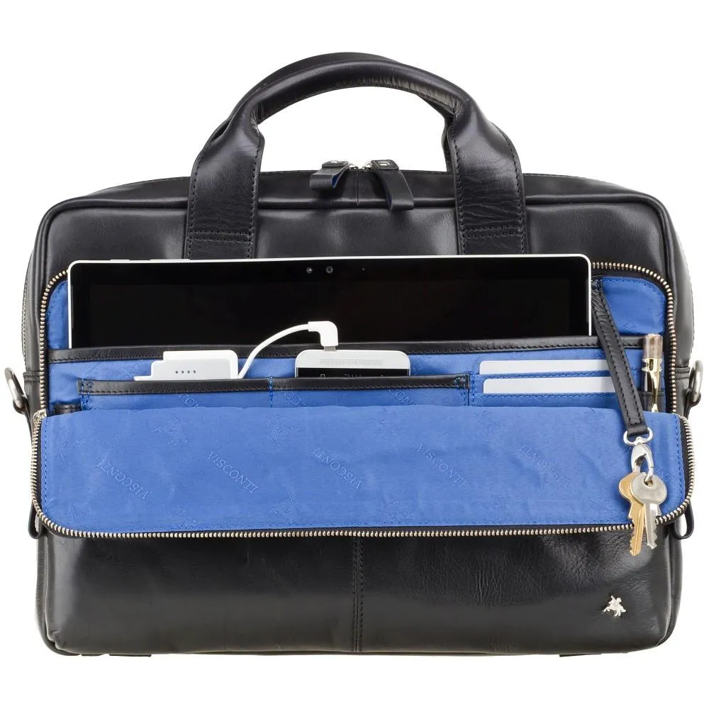 Hugo - 13" Leather Laptop Briefcase- Black