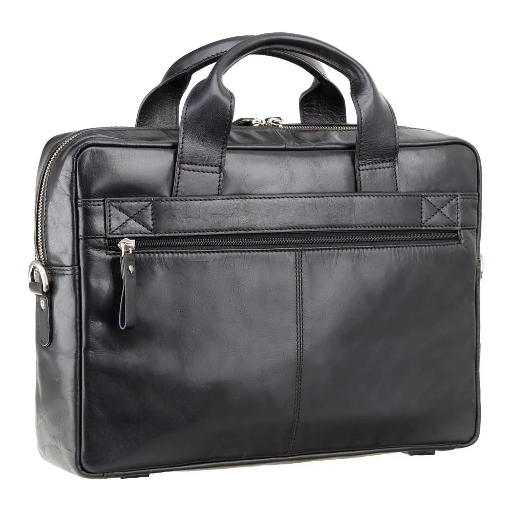 Hugo - 13" Leather Laptop Briefcase- Black