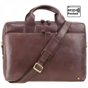 Hugo - 15" Leather Laptop Briefcase- Merlin Brown