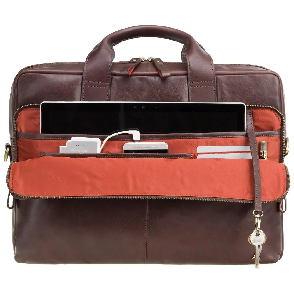 Hugo - 15" Leather Laptop Briefcase- Merlin Brown