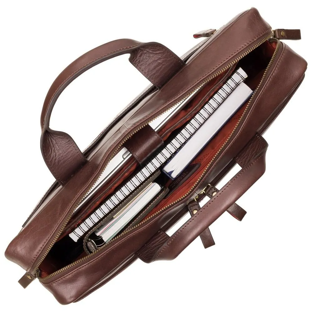 Hugo - 15" Leather Laptop Briefcase- Merlin Brown