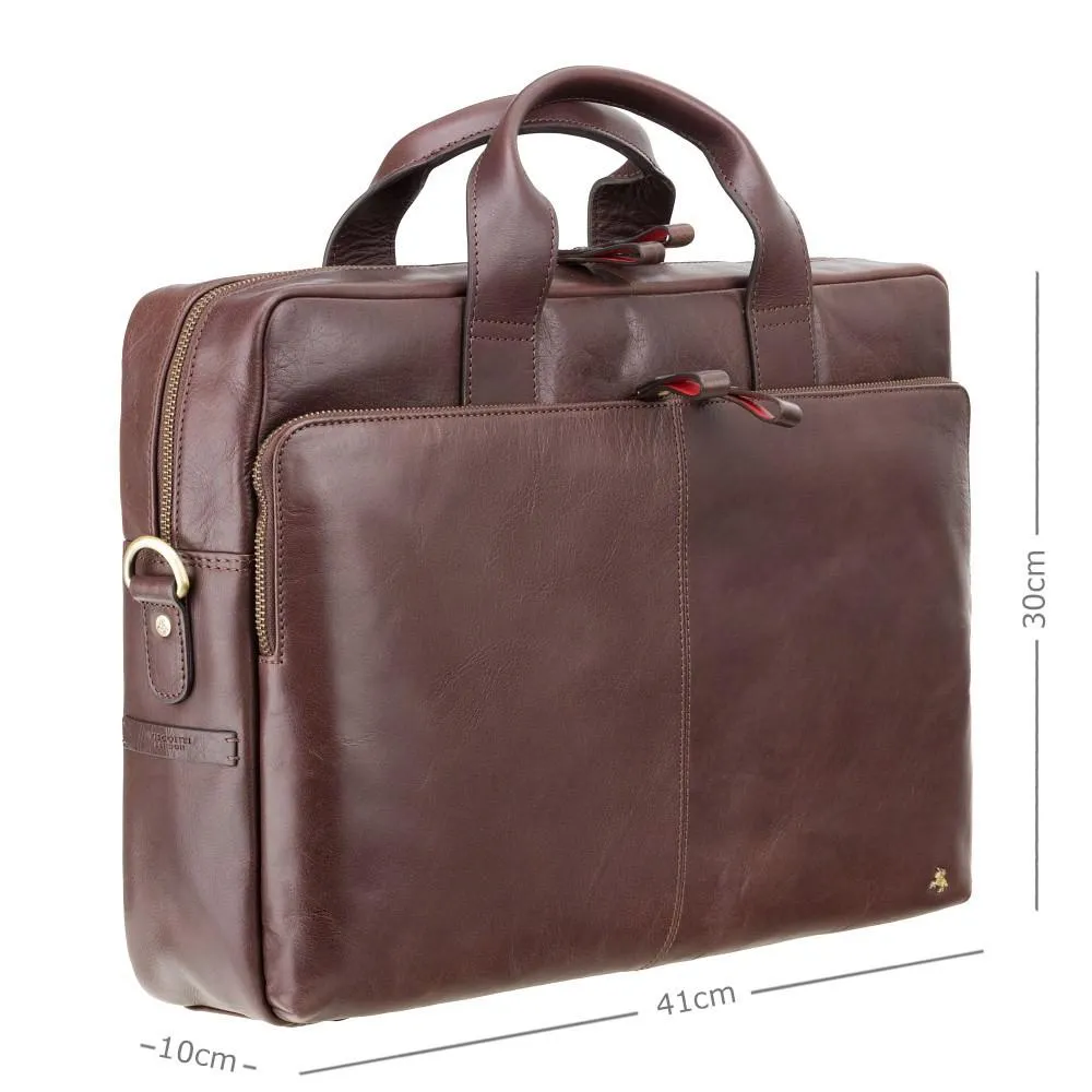 Hugo - 15" Leather Laptop Briefcase- Merlin Brown