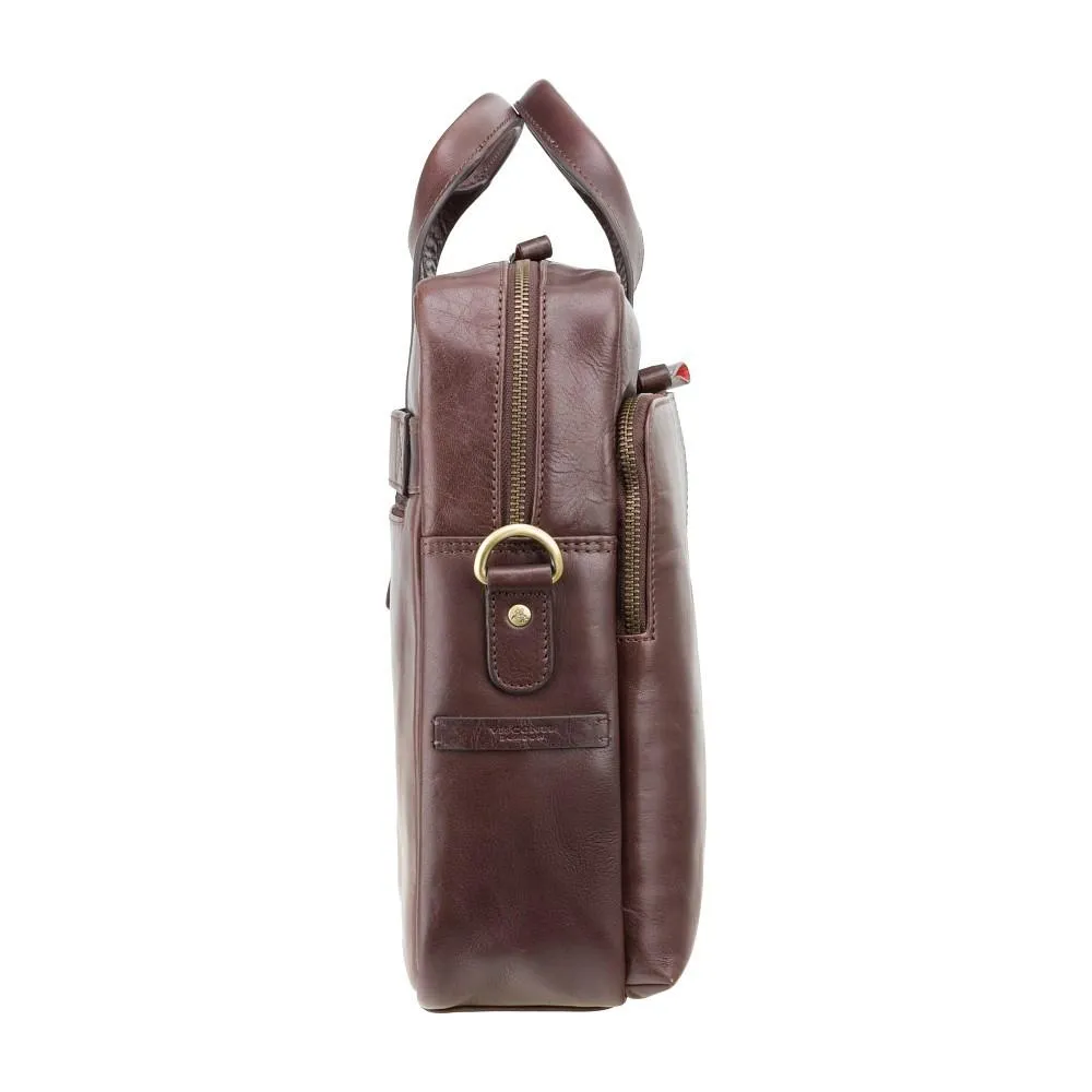 Hugo - 15" Leather Laptop Briefcase- Merlin Brown