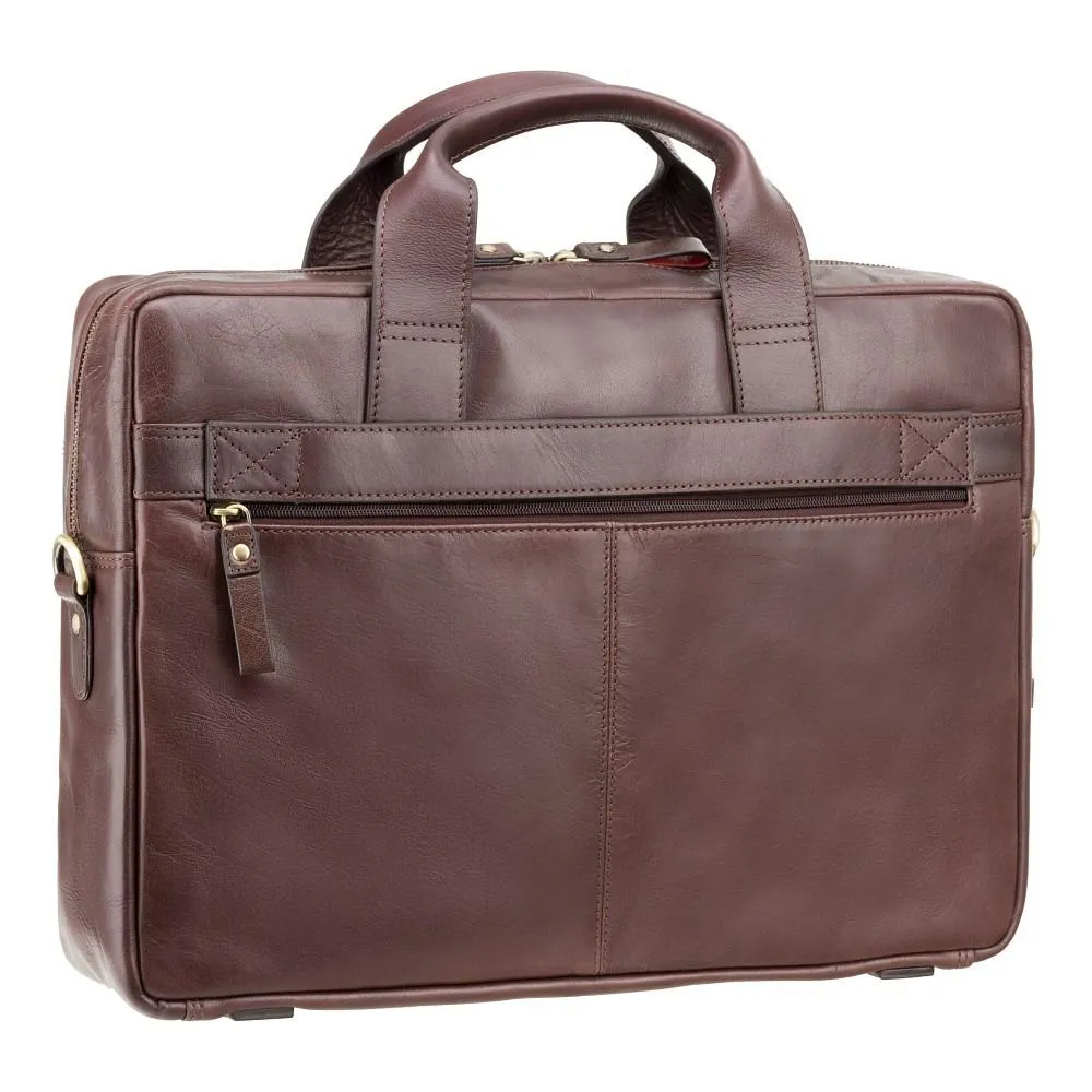 Hugo - 15" Leather Laptop Briefcase- Merlin Brown