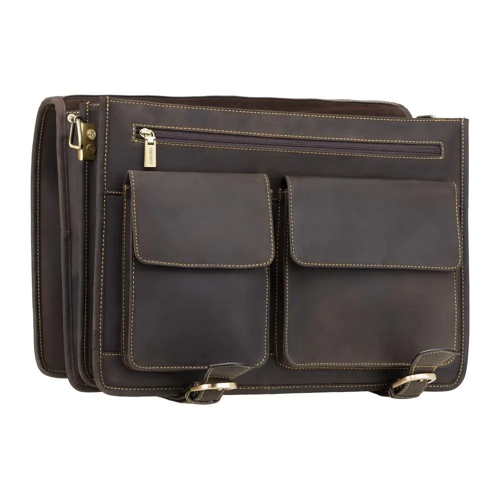 Hulk - Large Multi Compartment Mens Leather Laptop Briefcase - Oiled Brown