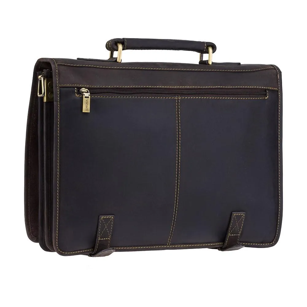 Hulk - Large Multi Compartment Mens Leather Laptop Briefcase - Oiled Brown