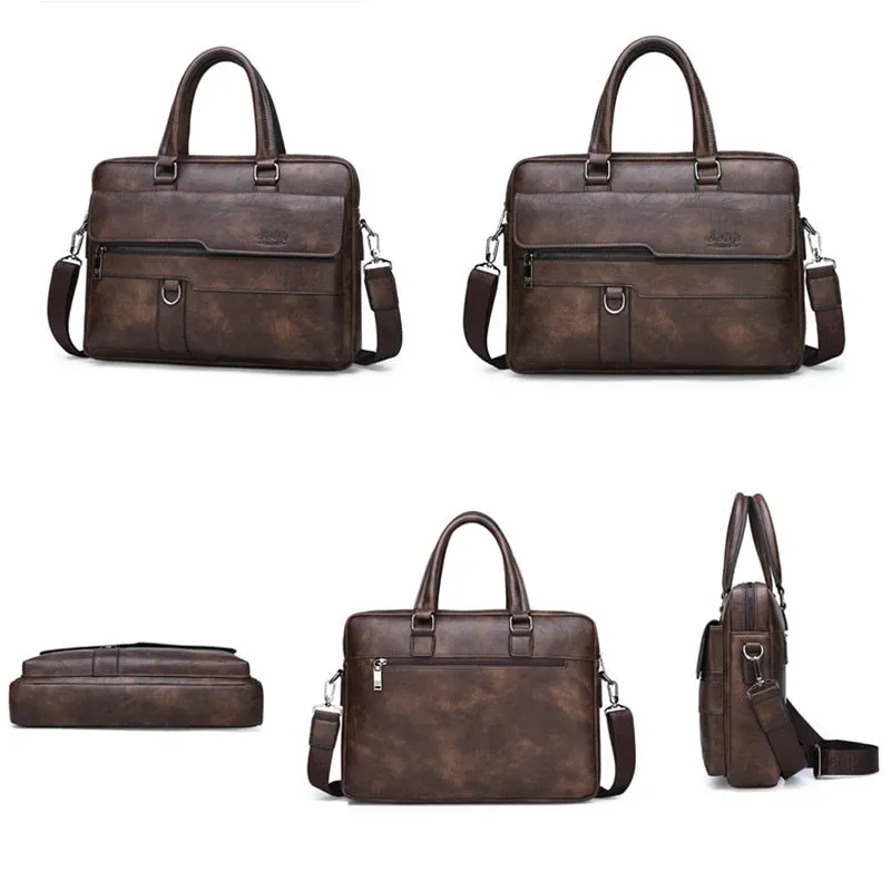 JEEP BULUO Brand Man Business Briefcase Bag Split Leather High Quality Men office Bags For 13.3 inch Laptop A4 File Causel Male