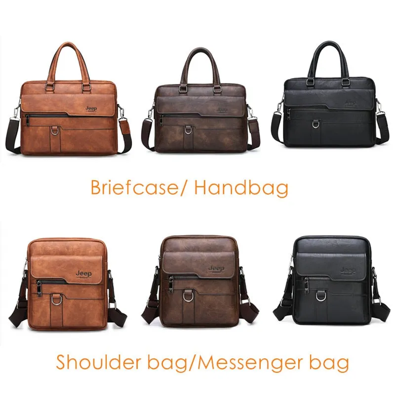 JEEP BULUO Brand Man Business Briefcase Bag Split Leather High Quality Men office Bags For 13.3 inch Laptop A4 File Causel Male