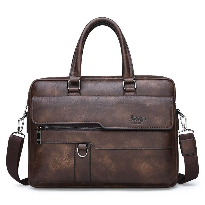 JEEP BULUO Brand Man Business Briefcase Bag Split Leather High Quality Men office Bags For 13.3 inch Laptop A4 File Causel Male