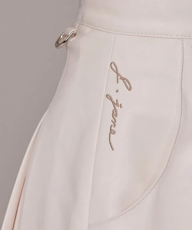 J.Jane Wide Pleats Leather Skirt - Ivory