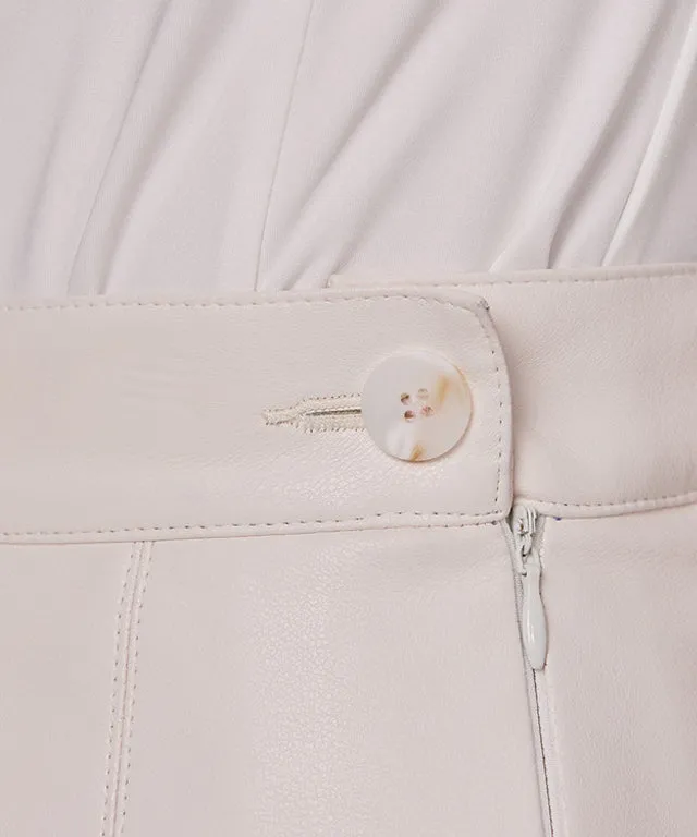 J.Jane Wide Pleats Leather Skirt - Ivory