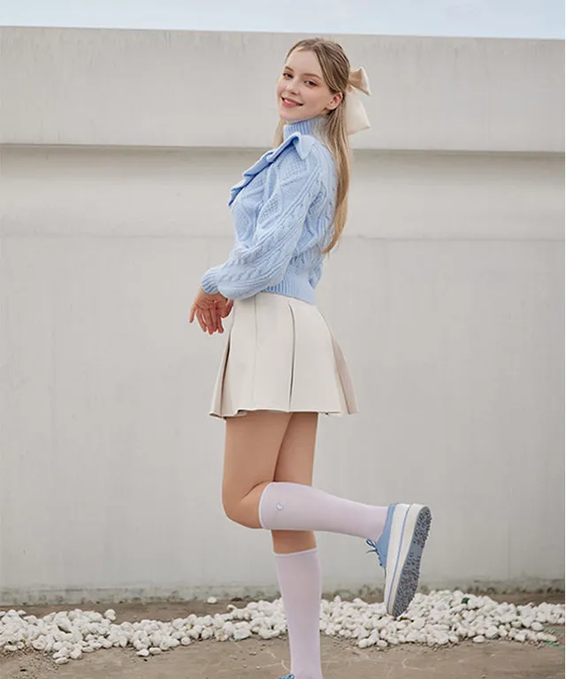 J.Jane Wide Pleats Leather Skirt - Ivory