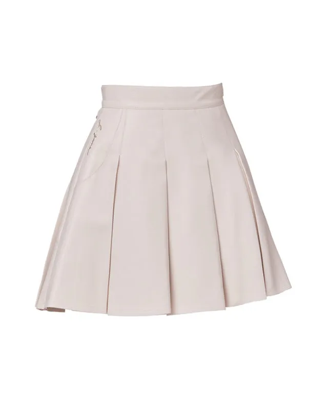 J.Jane Wide Pleats Leather Skirt - Ivory