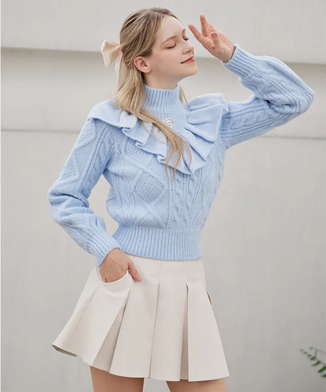 J.Jane Wide Pleats Leather Skirt - Ivory