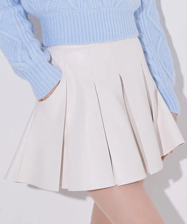 J.Jane Wide Pleats Leather Skirt - Ivory