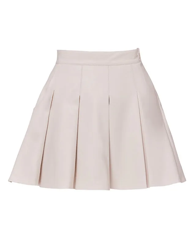 J.Jane Wide Pleats Leather Skirt - Ivory
