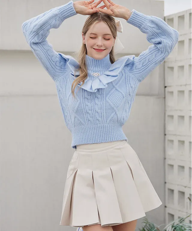 J.Jane Wide Pleats Leather Skirt - Ivory
