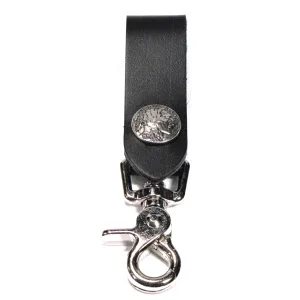 K03-IN  Black Leather Key Fob-Indian Head Nickel