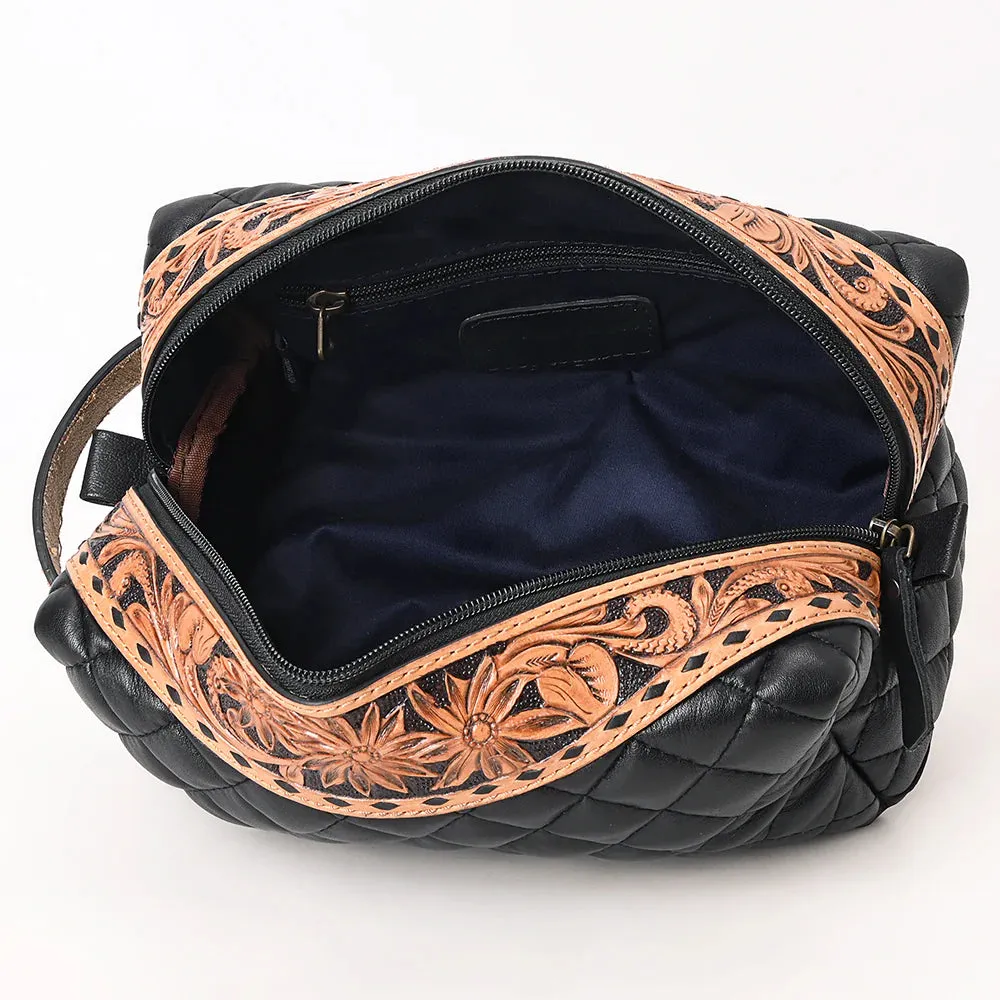 Kinsley Tooled and Quilted Leather Makeup Bag