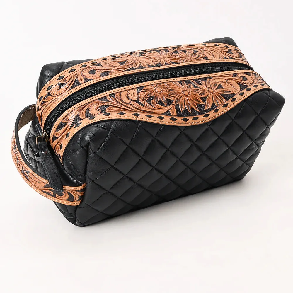 Kinsley Tooled and Quilted Leather Makeup Bag