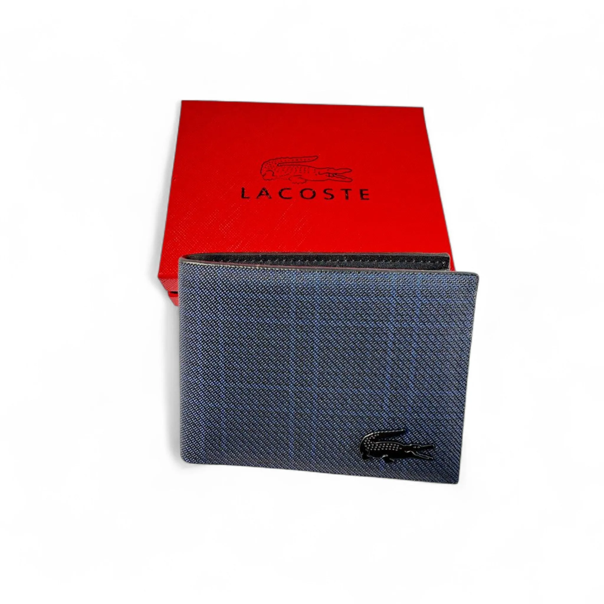 Lacoste Men's Blue Textured Wallet with Black Crocodile Logo 🐊💙