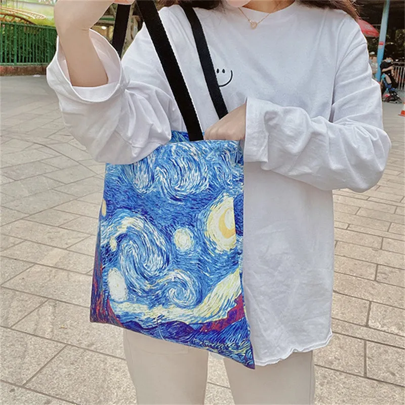Ladies Gorgeous Starry Sky Oil Painting Canvas Handbags