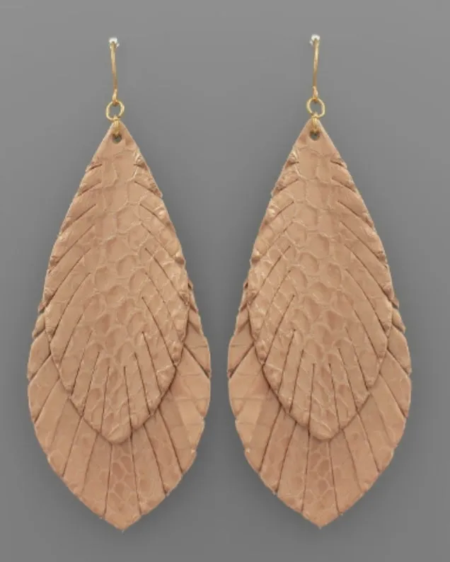 Layer Marquise Leather Earrings (Rose)
