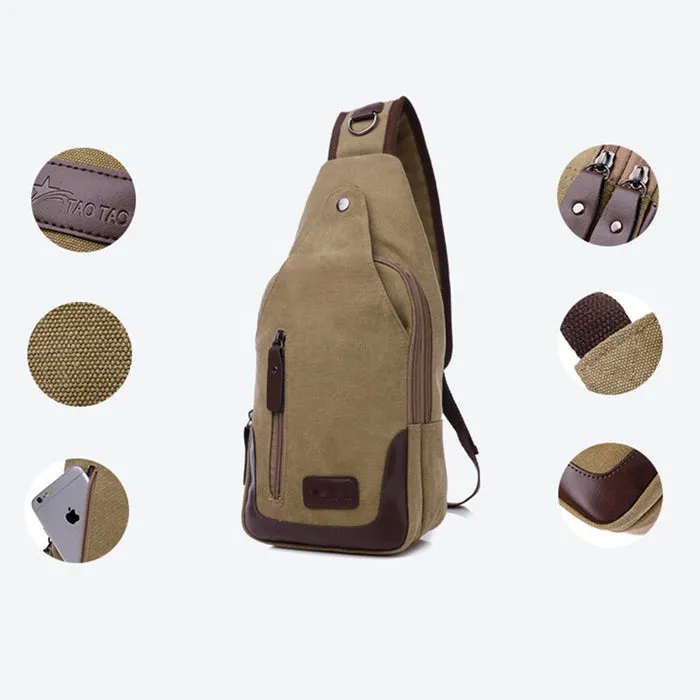 Lightweight Casual Canvas Unbalance Backpack Crossbody Sling Shoulder Bag Chest Bag for Men Women