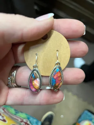 Lively Orange Dahlia Sterling Roped Teardrop Fish Hook Earrings