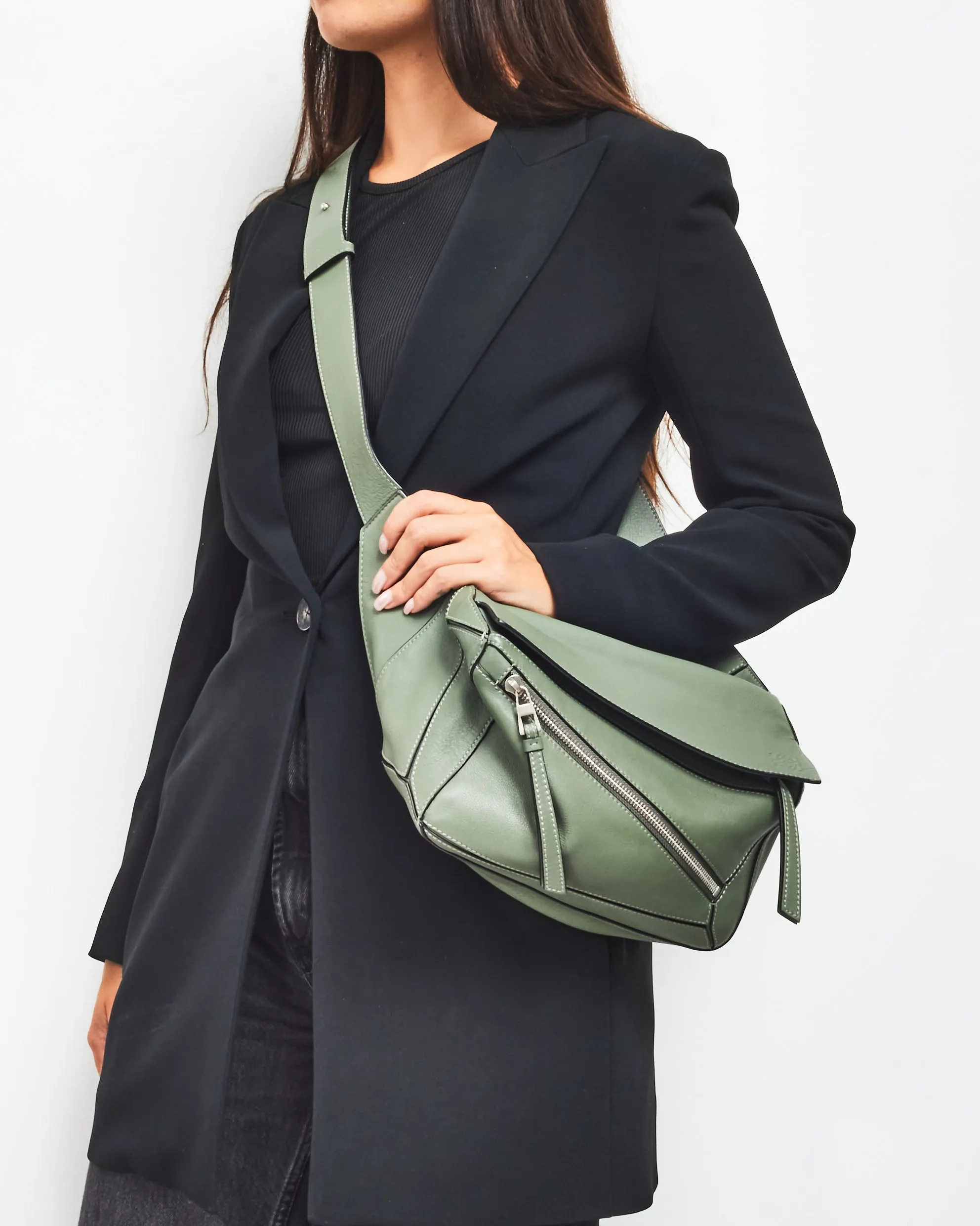 Loewe Army Green Leather Small Puzzle Bum Bag