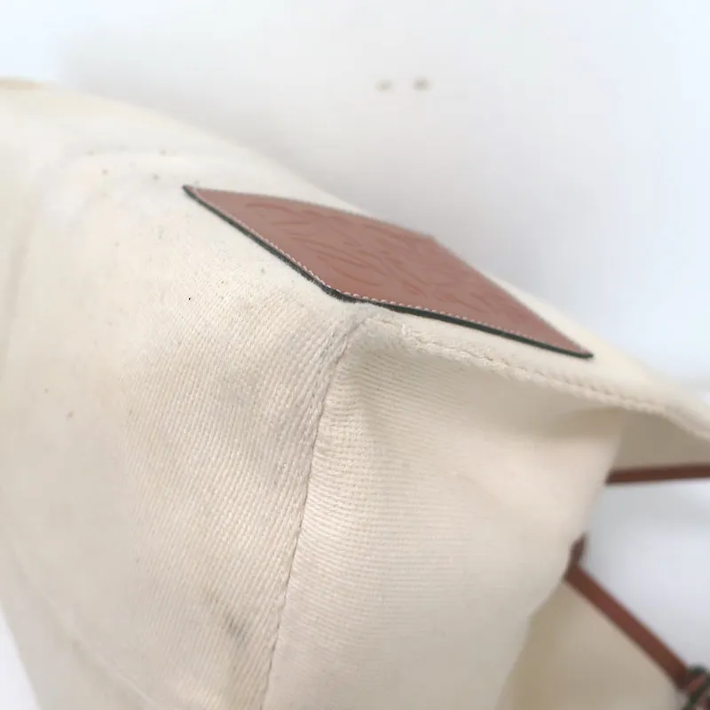 Loewe Cushion Tote Brown Leather-Trimmed Ecru Canvas Large Shoulder Bag