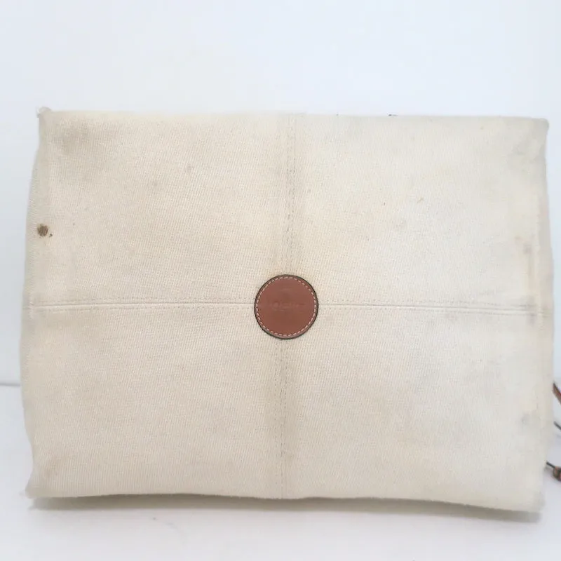 Loewe Cushion Tote Brown Leather-Trimmed Ecru Canvas Large Shoulder Bag